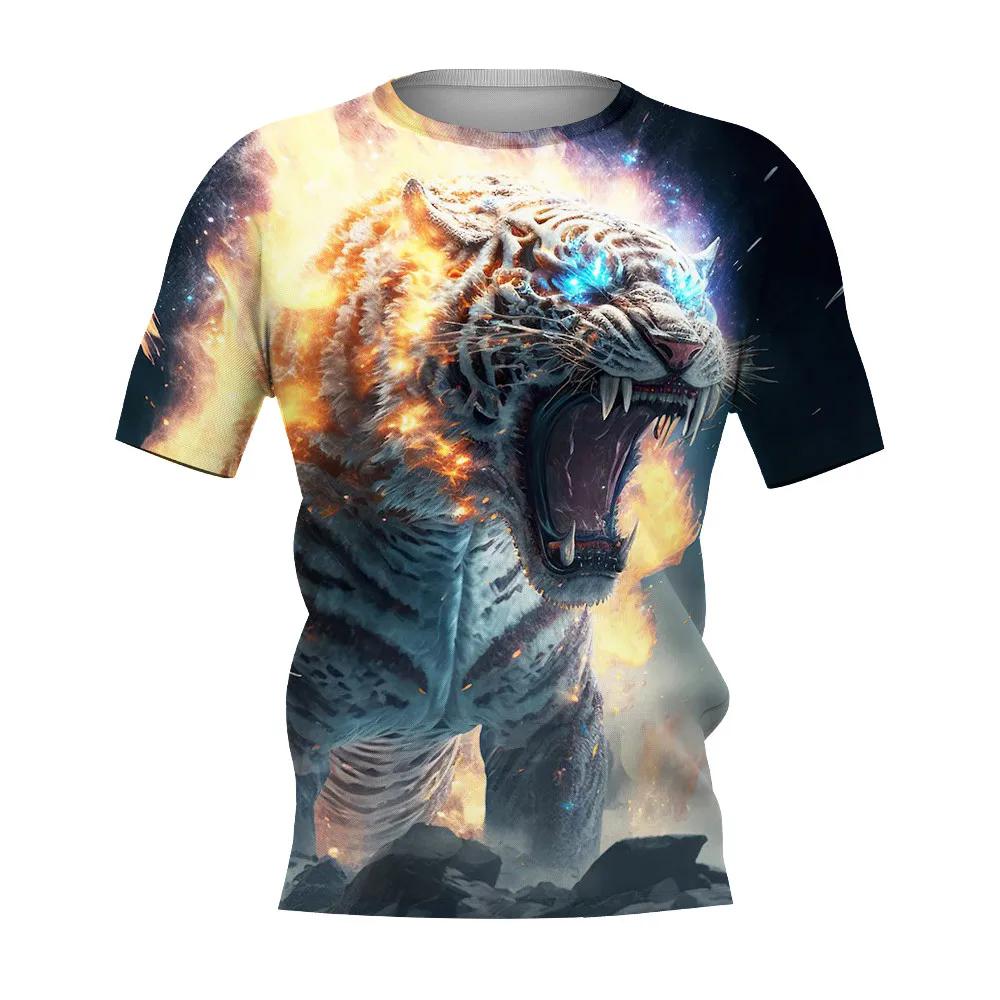 Summer New Men's T-shirt 3D Printed Tiger Fashion Domineering Short Sleeved Street Top Round Neck T-Shirts