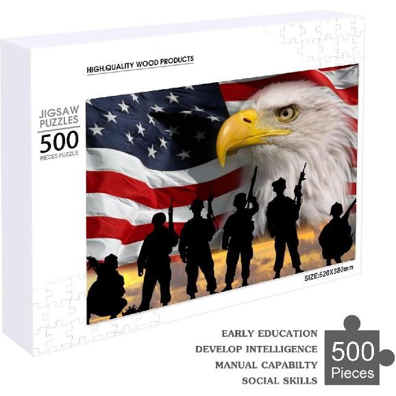 

Пазл для взрослых 500 деталей Американский флаг Орел Солдаты Патриотический Досуг Креативные игры Деревянная игра-пазл Искусство для взрослых Подростков