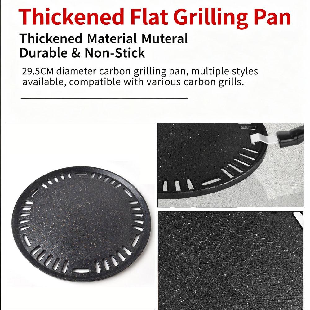 Korean Grill Plate Circular Aluminum Coating Meat Flatbed Triple Flatbed for Camping Board Coal Flatbed Gas and Induction, 295