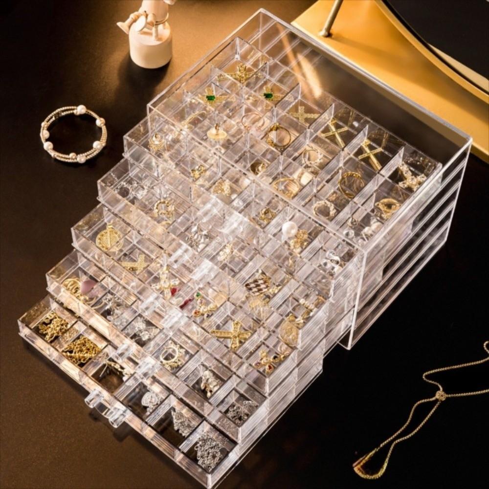 120 Grids Jewelry Storage Box Drawer Style Jewelry Sorting Box Transparent Organizer Box  Vanity