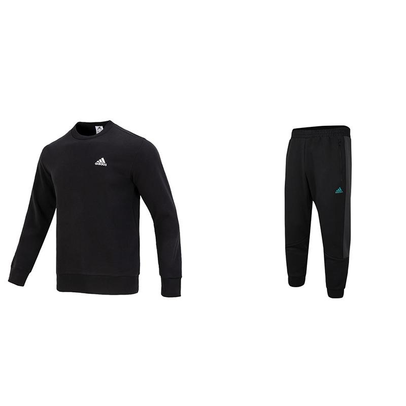 

Adidas Спортивная повседневная толстовка с круглым вырезом и эластичными манжетами, комплект из унисекс-топов и низов черного цвета IC9329+HM2986 L