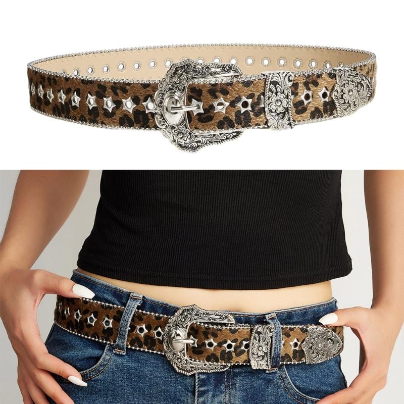 Stylish Leopard Print PU Leather Belts Adjustable Waistband For Casual Outfits Durability Light weight Accessory
