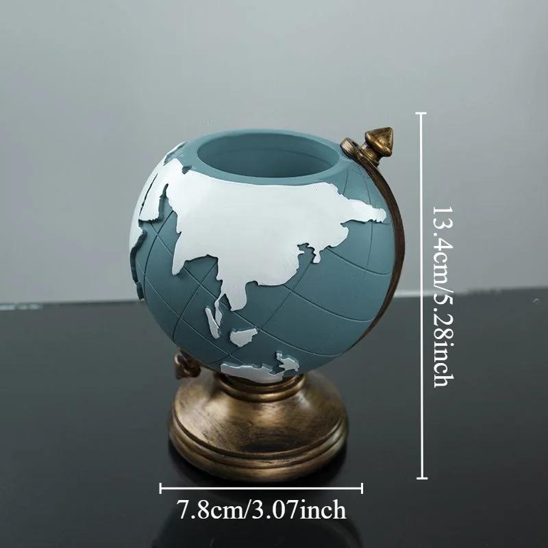 Kreativní držák na tužky ve tvaru glóbu Pryskyřičný stolní organizér pro kancelář a domácí dekoraci Jedinečný geografický úložný prostor na pera a tužky