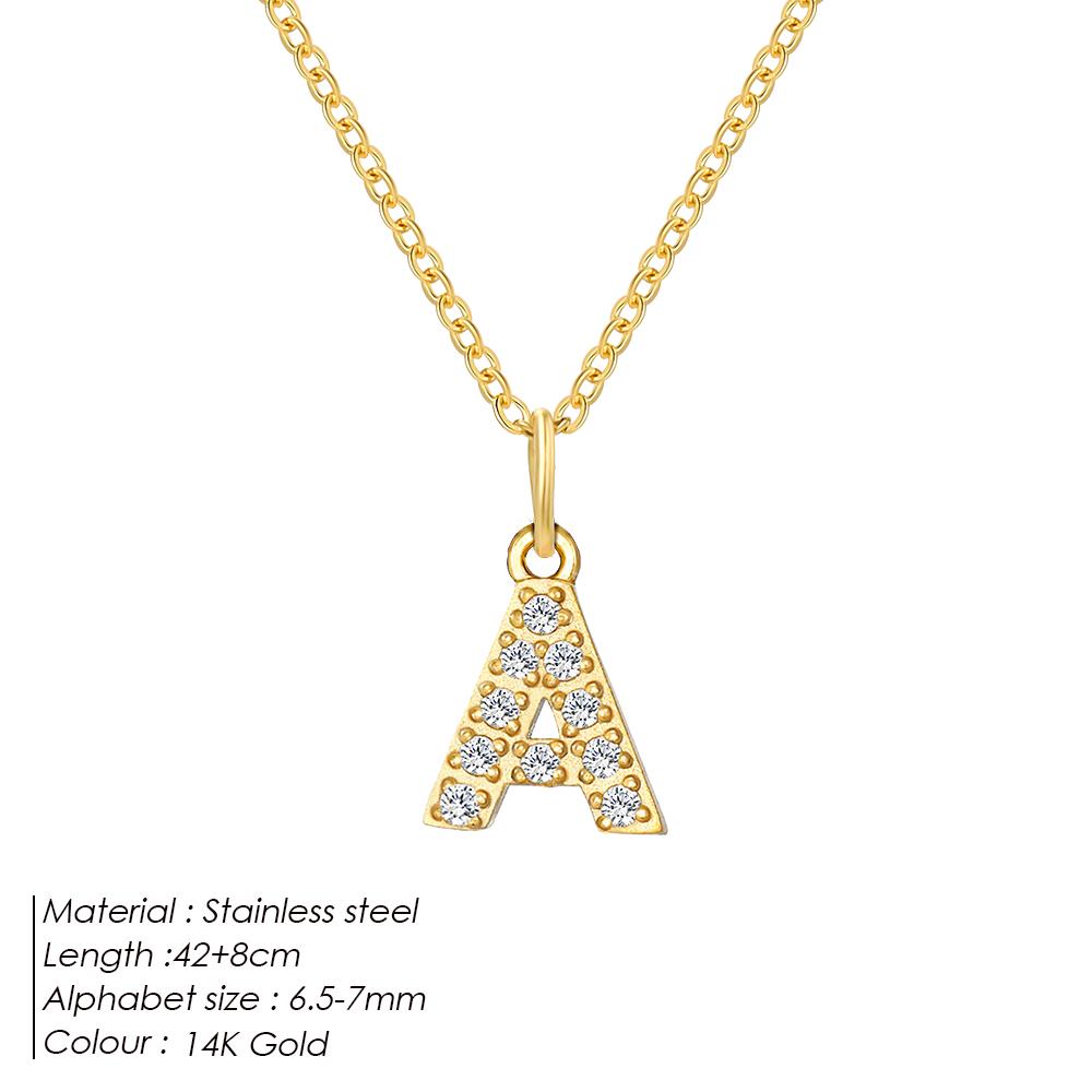 EManco Stainless Steel Diamond Initial Pendant Necklace Round Snake Chain Flat Snake Chain O Fine Chain Necklace A
