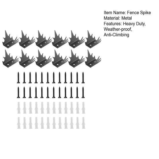 12Pcs Fence Fence Spikes with Screws Anti-Climb Thieves Intruder Animal Deterrent