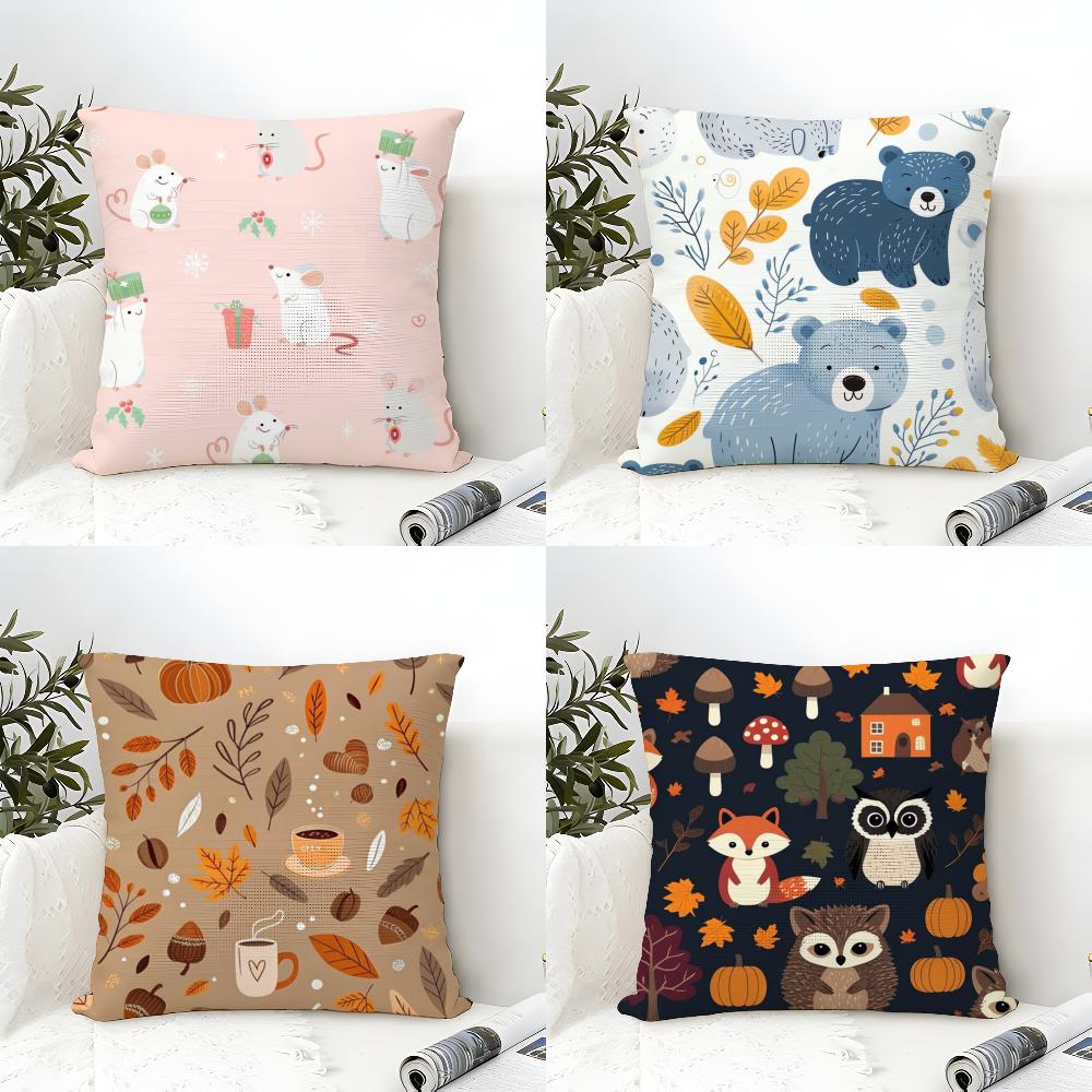 Children'S Cartoon Animal Painting Pillow Case Linen Pillow Case Sofa Home Decor Cushion Cover Cushion Cove