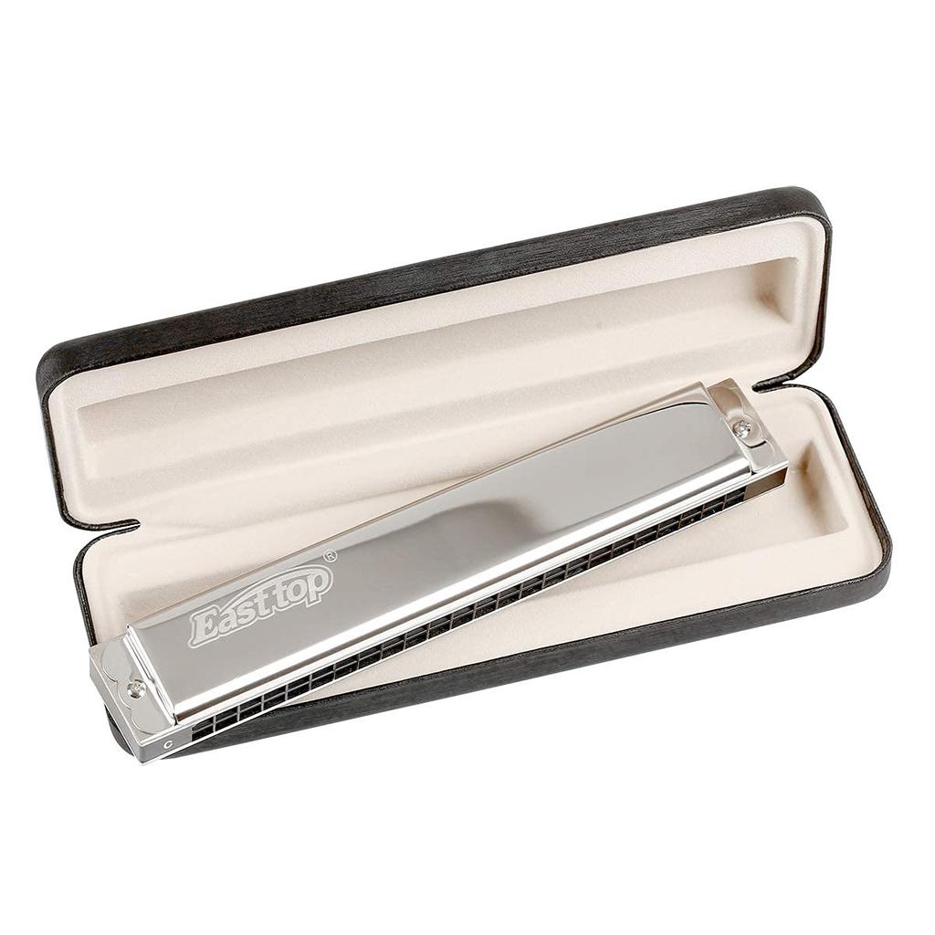 East Top Double Tone Tremolo C 24 Brass Leather Clean for Study and Practice Harmonica, Harmonica, Tune, Holes, Cover, Case, Cloth, Beginners,