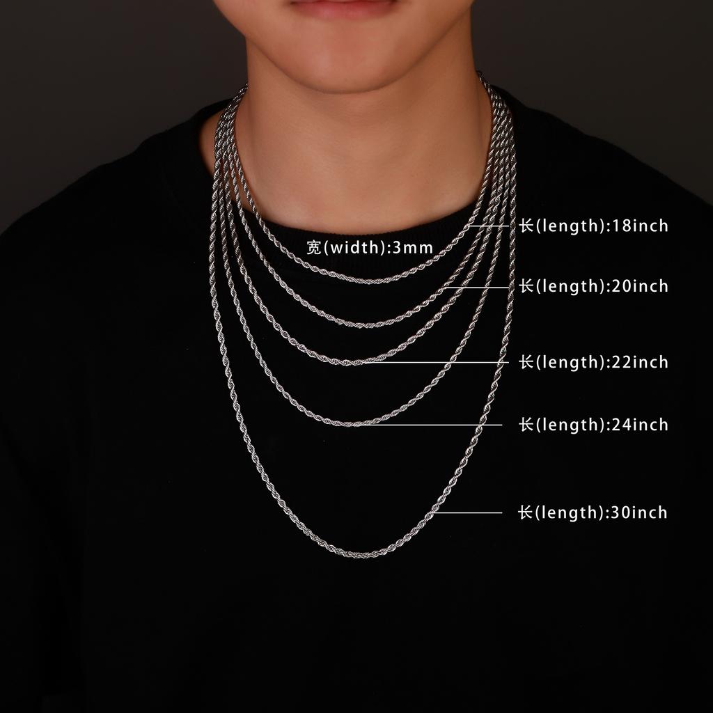 2/3/4/5/6 MM Rope Chain Necklaces For Men Women Twisted Sigapore Links Choker Basic Casual Punk Rock Stainless Steel Jewelry