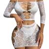 Hot Sexy Lingerie Diamond Fishnet Exotic Lingerie Mini Dress Set Women Rhinestone Open Crotch Mesh Body Tights