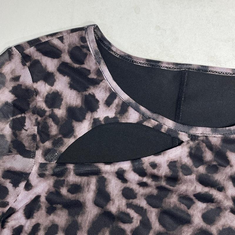 Fashion Hollow Leopard Print Sexy Evening Dress Women Long Sleeve Slim Fit Casual Party Club Dresses Women Elegant Street High Waist Long Dress 25891