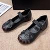 Spring New Style Genuine Leather Ethnic Taste Middle-Aged And Elderly Flat Shoes Anti-Slip Soft Bottom Shallow Mouth Mom Shoes
