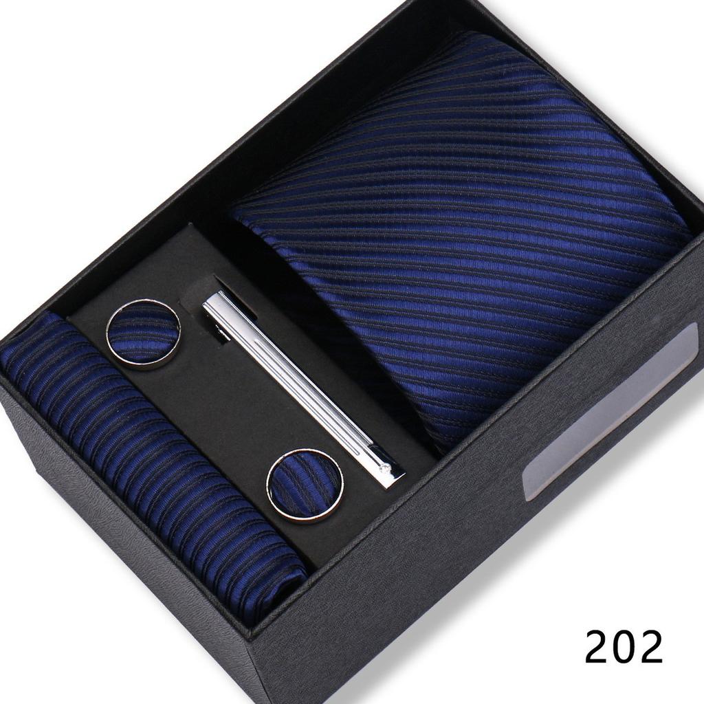 Ensemble Cadeau Boîte Pochette de Costume pour Homme Cravate Rayée Polyester Mode Premium Mariage Affaires