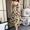Real Summer Clothing New Hepburn Style Retro Niche Backless Printing Dress Female Sexy Suspender Skirt Trendy