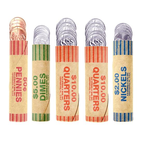 10Pcs Preformed Coin Wrappers Assorted Color-Coded Rolls Quarters Pennies for Banks Retail Stores Coin Exchanges