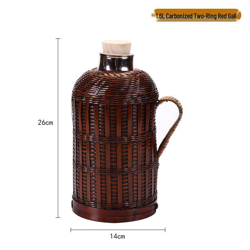 Bamboo Rattan Hot Water Bottle & Retro Thermos for Winter Tea Gatherings