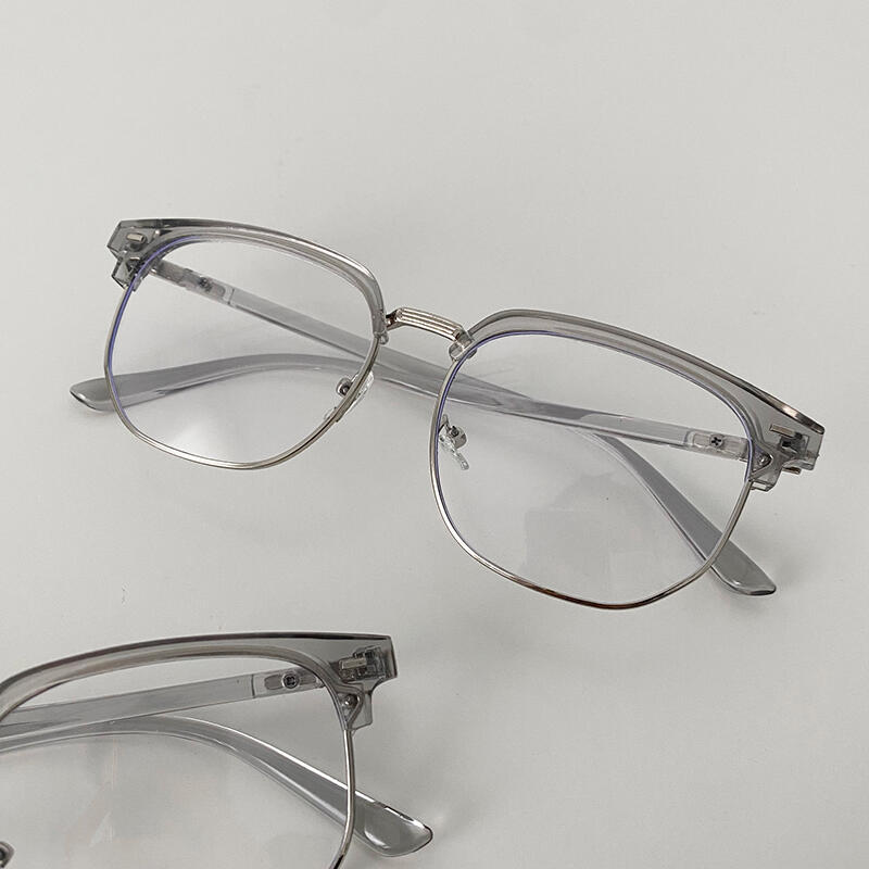 

Gray metal semi-rimless glasses frame blue light blocking gl-31 medi gray