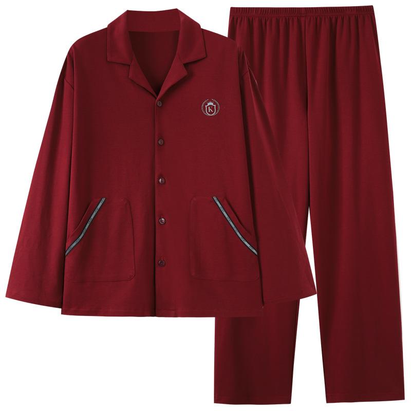 Jujube Pajamas Men'S Spring And Autumn Pure Cotton Long-Sleeved Large Size Fattened Autumn And Winter Loungewear Set