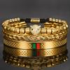 Hip Hop Leopard Head Zircon Copper Stainless Steel Bracelets Set For Men And Women