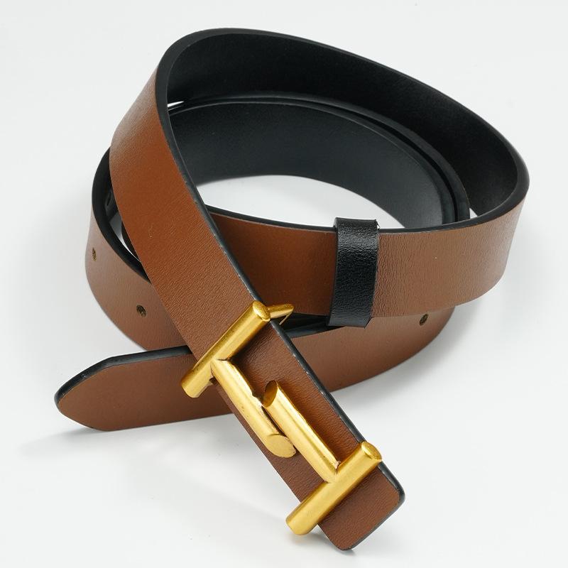 Women's Belt New Style Without Sandwich for Girls Genuine Leather Belt Double Sided Simple Belt Fashionable Decorative Belt for Women