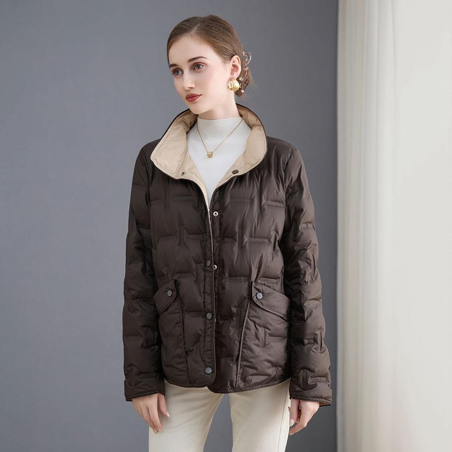 Winter new double-sided fashion pressed glue light down jacket women's short white duck down light warm jacket