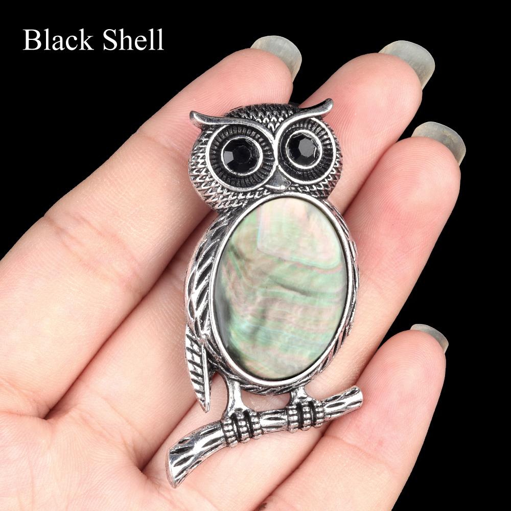 1Pc, Halloween Owl Shape Reiki Healing Crystal Pendant Brooch Pin, Unique Dual Purpose Design, for DIY Unisex Necklace Accessories or Hanging Clothes