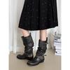 Cowhide version~ retro old polished boots long boots thick-soled belt buckle pleated stacked boots niche knight boots