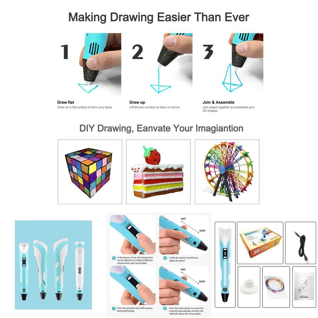 Premium 3d Printing Pen For Kids Digital Display Pla Filament Educational Toy