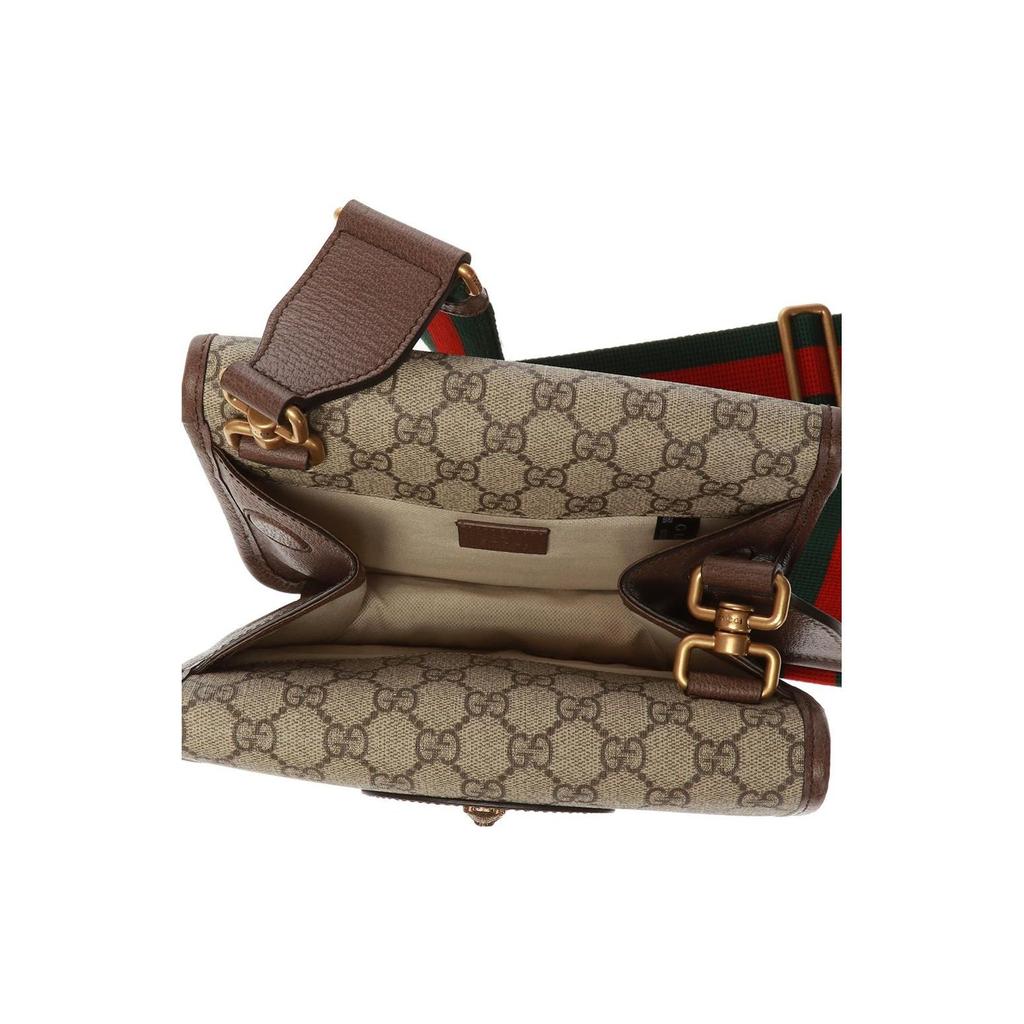 Gucci GG Supreme Reversible Tiger Head Magnetic Closure Shoulder Canvas And Leather Trim Crossbody Bag Small Unisex Crossbody Bag 501050-9C2VT-8745