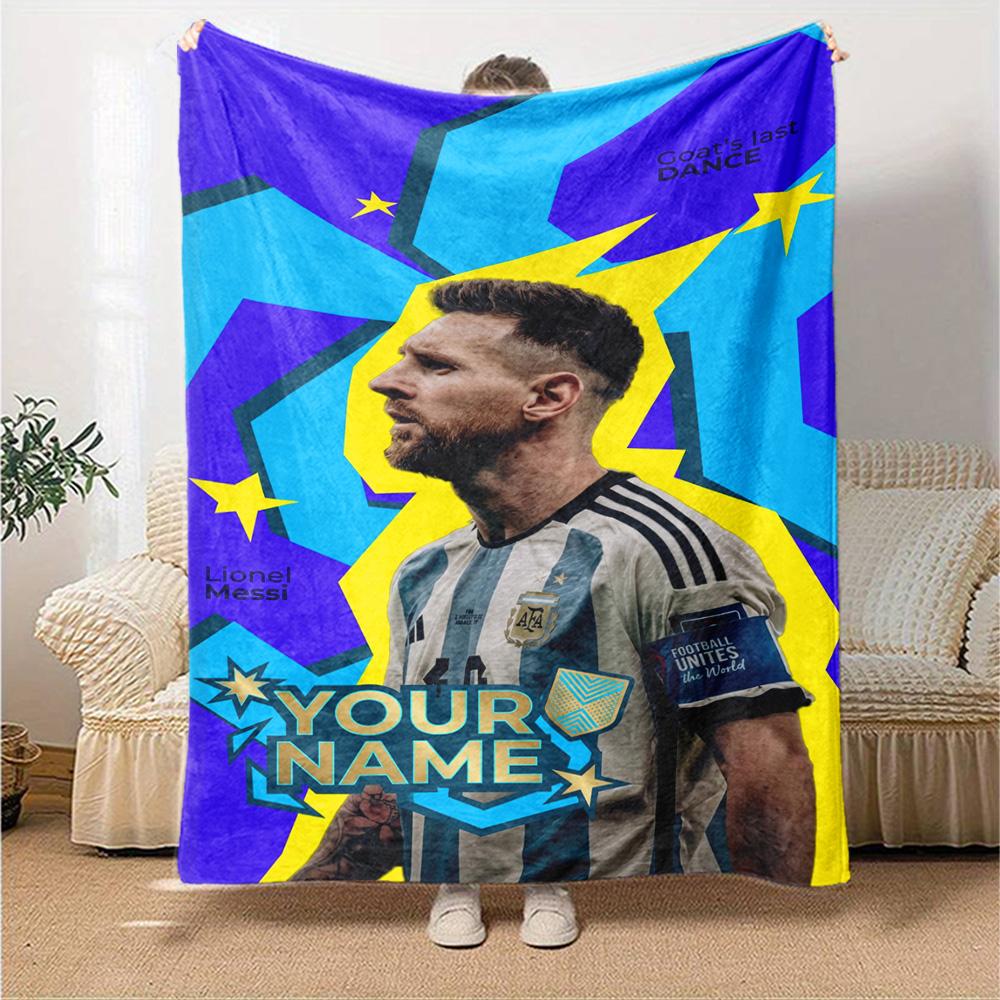 Football Messi Customize Your Name Blanket Gift Personalized Blanket Soft Warm Cozy for Office Office Chair Seaside Nap All-Season Use