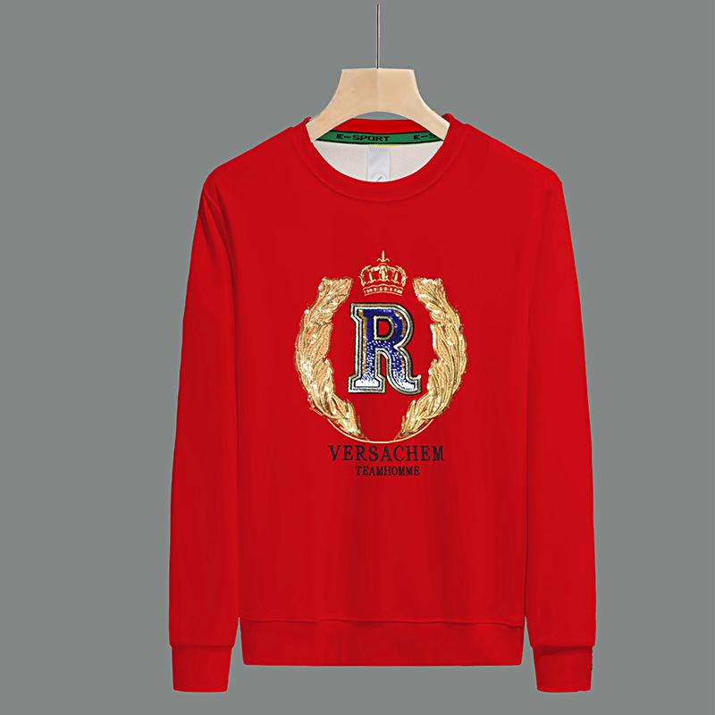 Męska modna bluza z okrągłym dekoltem z haftowanym cekinowym logo R - Nowy wszechstronny europejski styl z długim rękawem