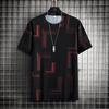 Men Ice Silk T-shirts Summer O-neck Short Sleeves Casual Shirts Oversized Geometric Graphic Print Tees Soft Breathable Cool Tops