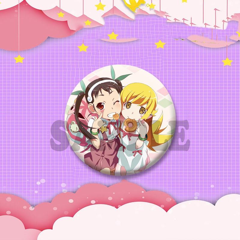 Cartoon Monogatari Series Badge Anime Hitagi Koyomi Araragi Lapel Pins Round Brooches for Bag Clothes Hat Decor Jewelry Gifts