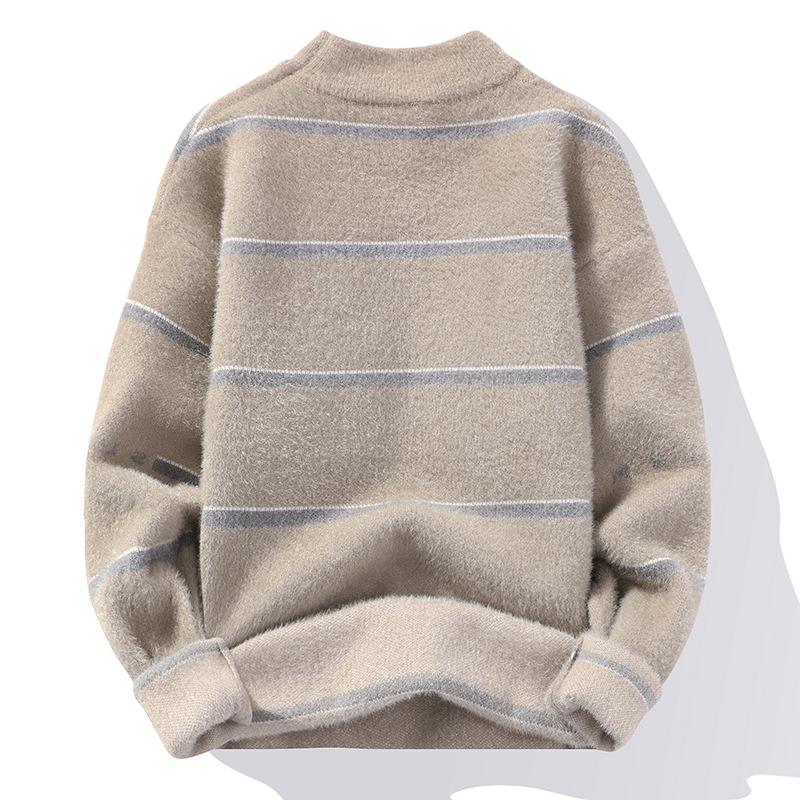 Men's Half Turtleneck Pullover Sweater Teen Fashion Faux Mink Knit Sweater Autumn