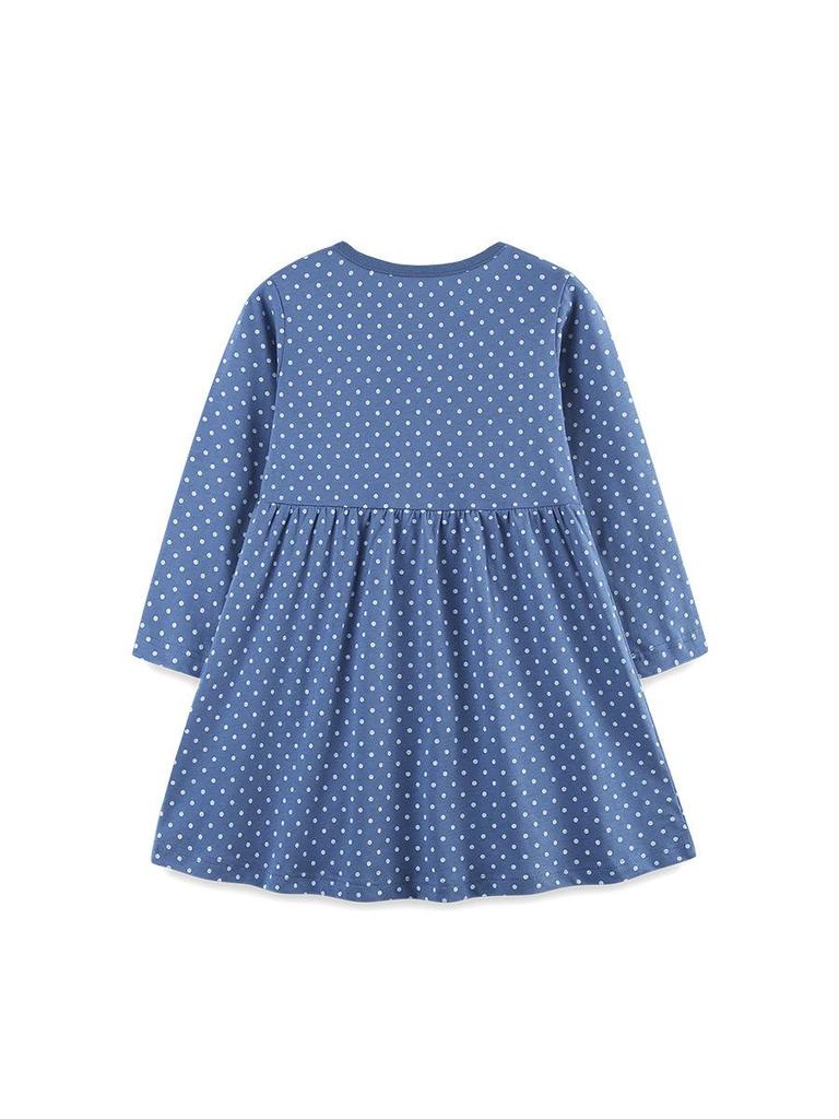 New Autumn European Style Girls' Polka Dot Princess Dress with Animal Embroidery and Long Sleeves