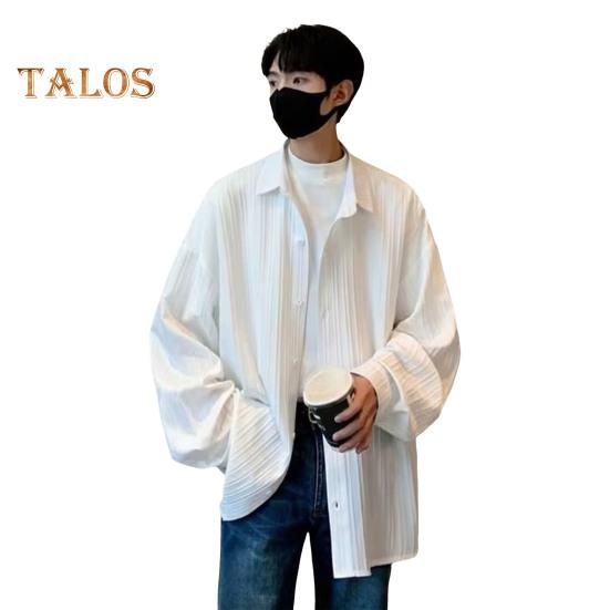 

Мужская рубашка свободного кроя, однотонный кардиган с отложным воротником, однобортный, осенне-весенний топ, рубашка средней длины в уличном стиле XXXL белый