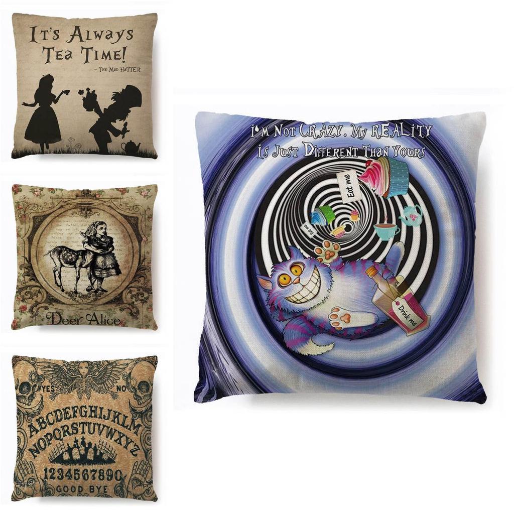 Cartoon Alice In Wonderland Cotton Linen Cushion Cover For Any Room**