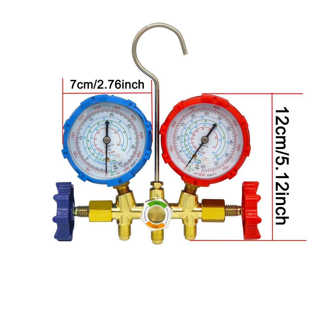 Refrigeration Manifold Gauge 3 Way AC Diagnostic Manifold Gauge Set for Freon Charging Fits R32 R410a R404A R-134a