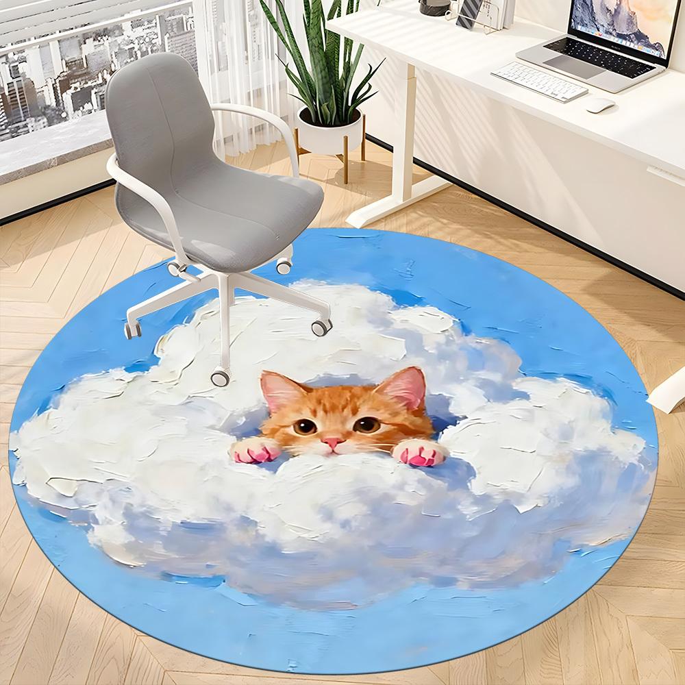 1PC Cloud Cat Office Round Area Rug,  Mat Suitable ForOffice, Under Office Chairs Bedroom Living Room Home Decor, Room Deco