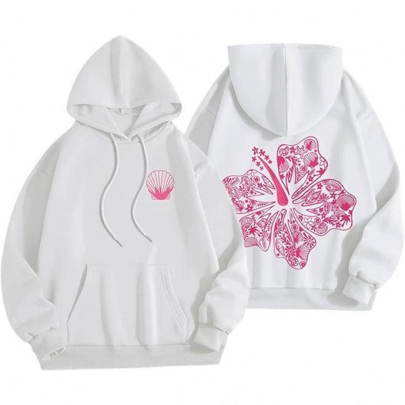 Oversized Gothic Hoodie Women With Floral Print Loose Fit Long Sleeve Pullover Sweatshirt In Black Gray Khaki Navy Pink Sky
