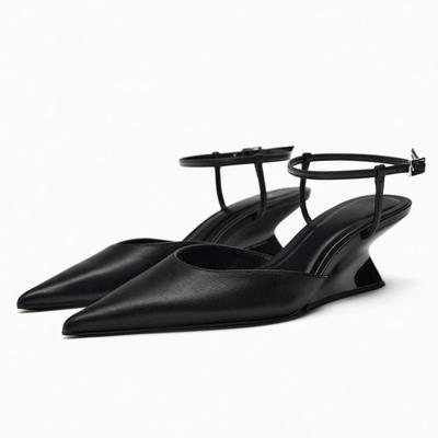 Luksusowa Marka Damskie Sandały Klinowe z Ostrym Czubkiem Nowe Płytkie Buty Projektanckie z Klamrą Jednosłowną Moda Muły Slingback