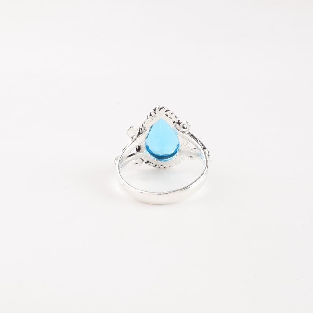 Swiss Blue Topaz Gemstone 925 Stamped Silver Jewelry Handcrafted Statement Ring RR-57-8