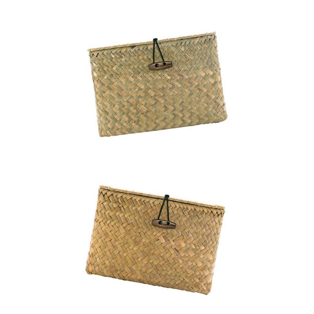 2pcs Seaweed Woven Cube Basket Organizer Boxes Bin for Drawers Desktop