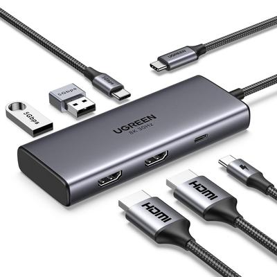 UGREEN Revodok 206 USB C Hub with Dual HDMI Docking Support with Single 100W PD Fast 5Gbps Data Compatible with MacBook and iPad C Port Does Not