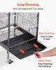 Bird Cage, 460 x 460 x 770 mm, Open Flat Top, Wrought Iron Bird Flight Cage with Perches, Slide-Out Tray and Plastic Feeders, Casters, for Parrot,