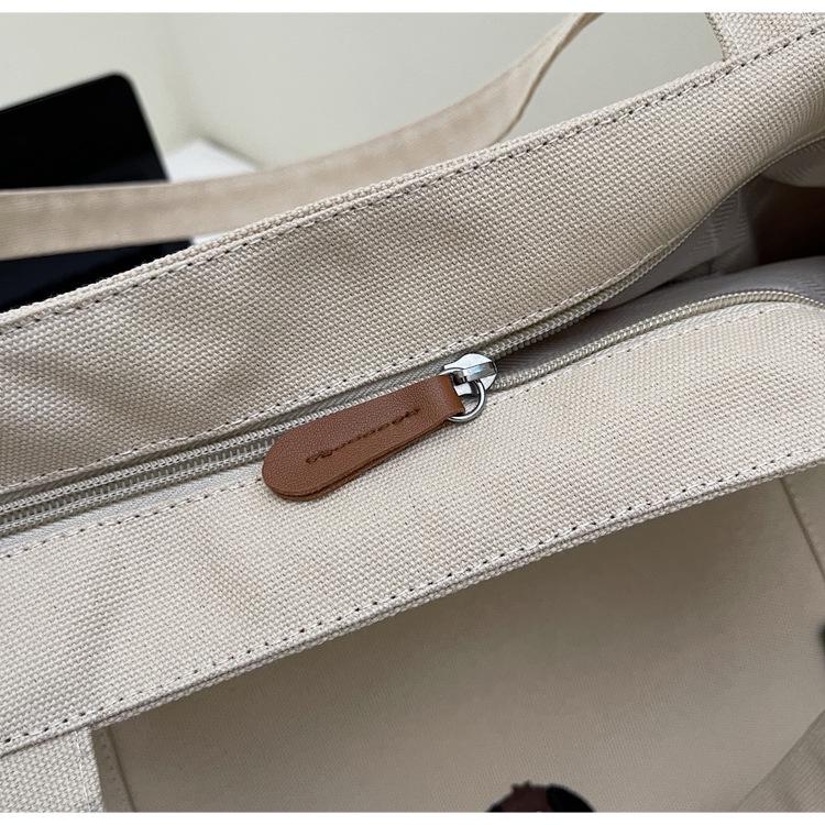 Casual Striped Embroidered Canvas Shoulder Bag - Autumn/Winter 2025 Trendy Student Design