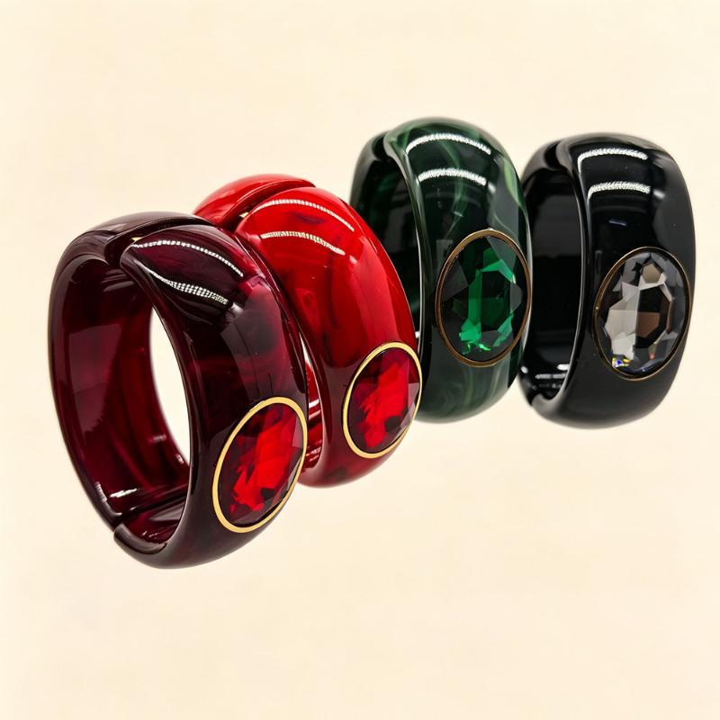 Y2K Vintage Resin Bangle For Women Inlaid Rhinestone Wide Cuff Bracelet Retro Open Bangle Statement Jewelry For Party Daily Wear