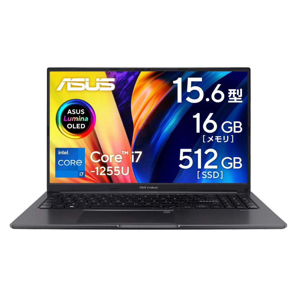 Asus Laptop Vivobook 15 OLED Zoll 12. Generation Core-Speicher 16GB SSD512GB WPS Office Windows11 Gewicht Indie Schwarz 15.6 i7-1255U 1,7kg