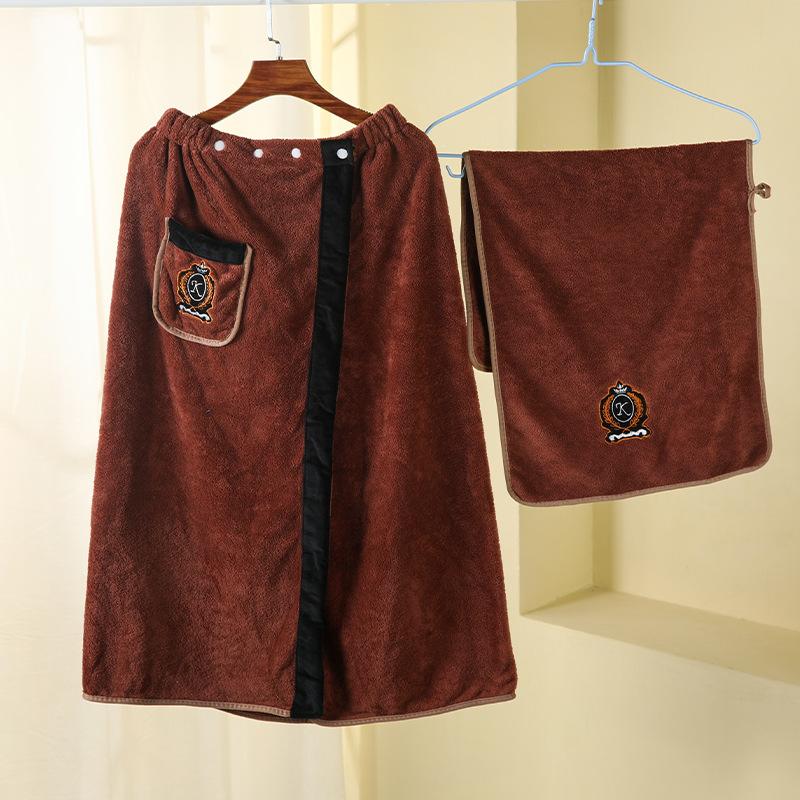 

Men s Coral Velvet Bathrobe Towel Set Embroidered Skirt Towel Two Piece Set One Size світло-коричневого кольору