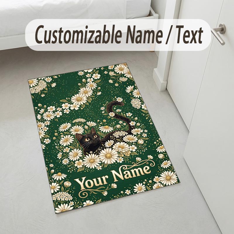 Cat Art Theme Soft Crystal Velvet Rug Custom Name & Text Print Non Slip Floor Rug for Bedroom Living Room