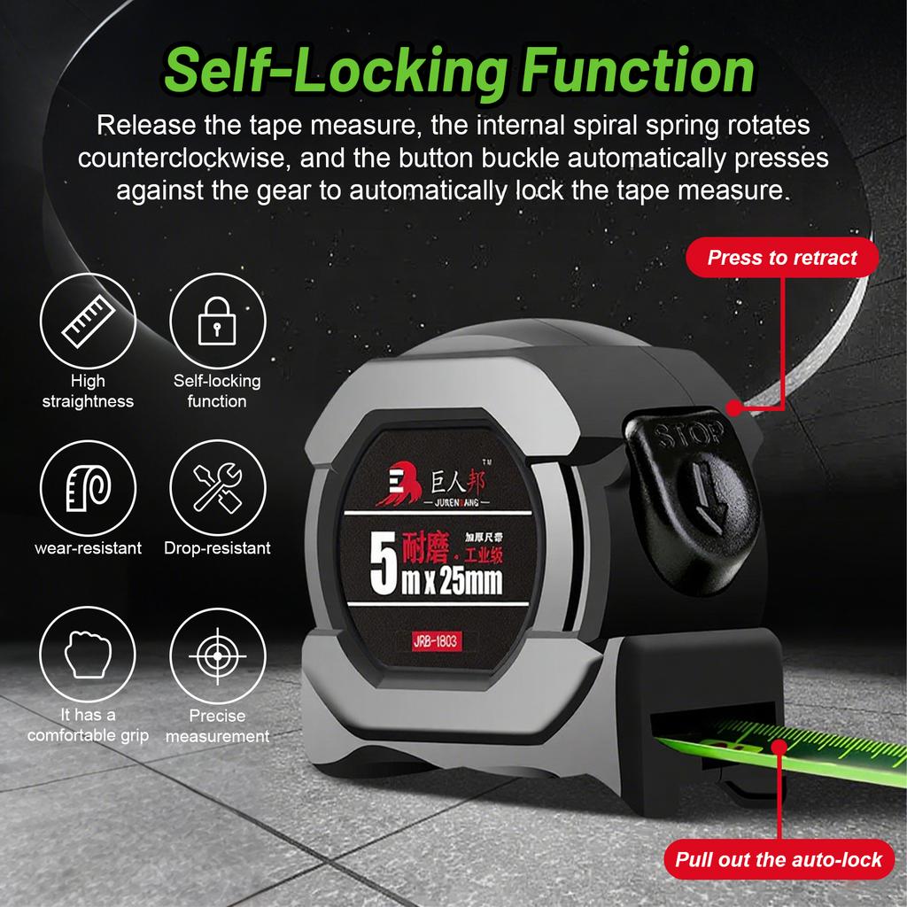 19mm/25mm Tape Measure 5m/16.4ft Fluorescent Green Measuring Tape with Self Lock and Back Clip Metric Ruler for Industry